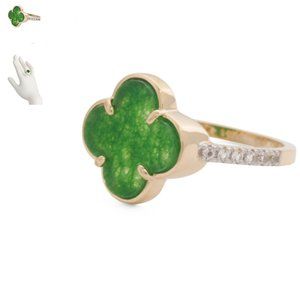 New DIADEME 14kt Gold Jade Clover Ring size 7 women